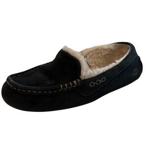 UGG Ansley Slippers Womens Size 8 Black Suede Shearling Lined Moccasin